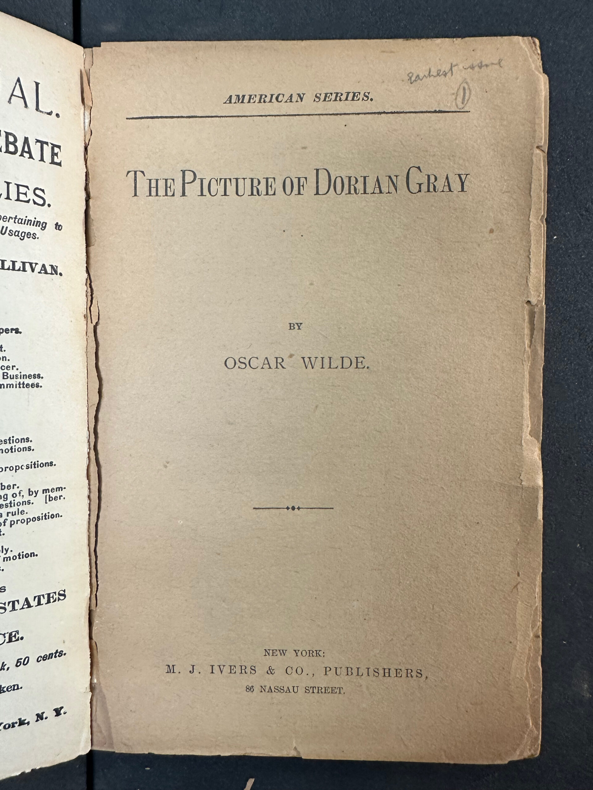 The Picture of Dorian Gray, 1890, PR5819 .P611 1890i *