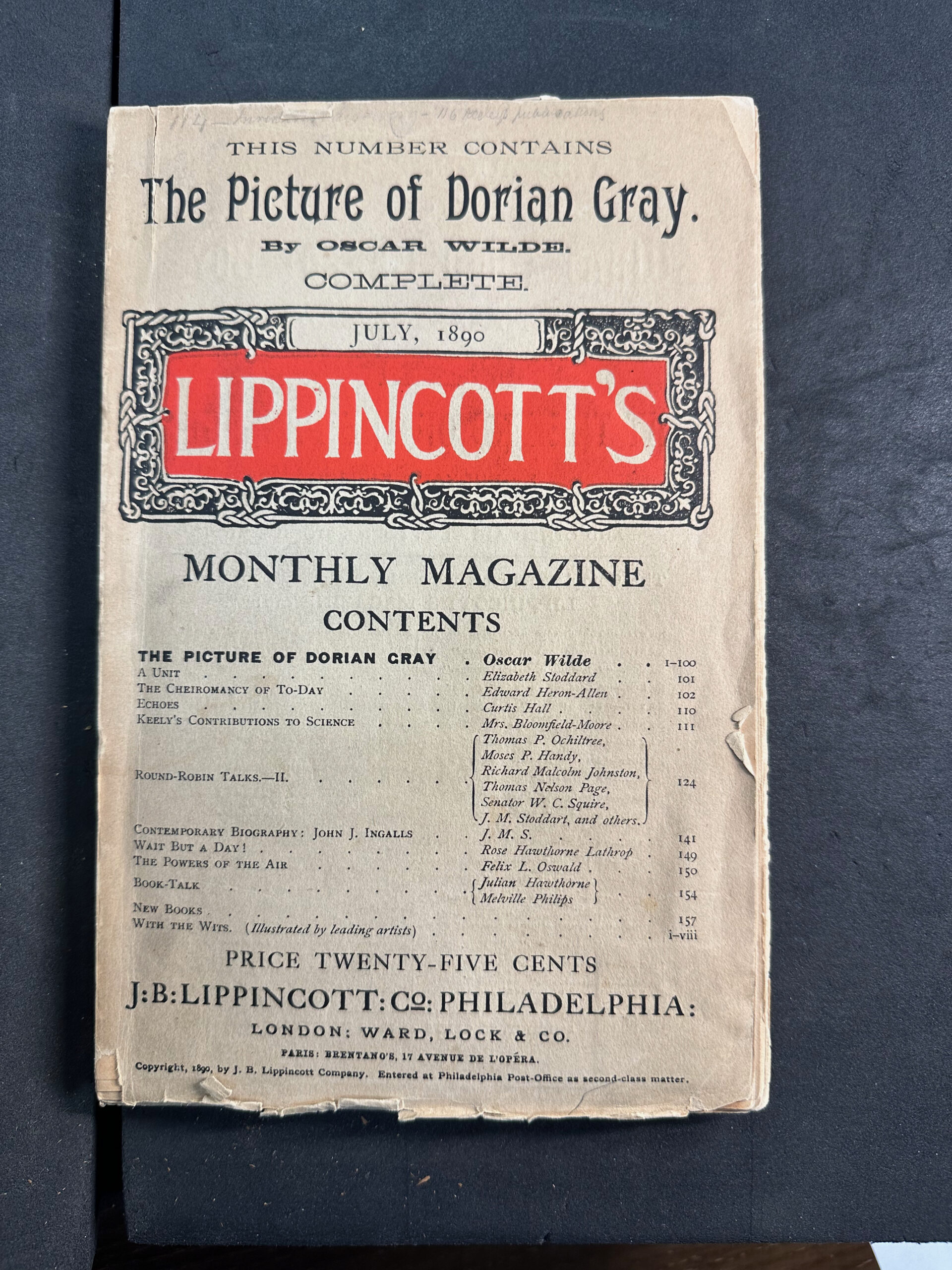 Lippincott’s Monthly Magazine Vol 46, no. 271., 1890, PR5819 .P611 1890 *
